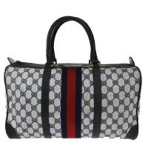Gucci Sherry Handbag Boston Bag GG Navy Blue Red Leather